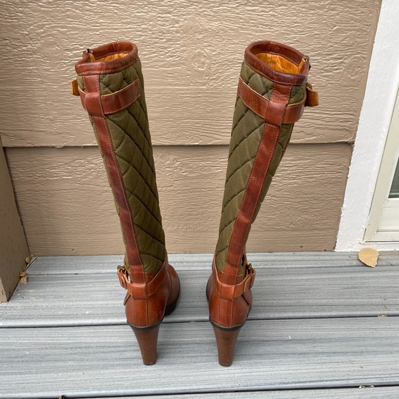 Ralph Lauren Purple‎ Label Italy Size 8B Tall Brown Leather/ Quilted Green Boots - Picture 4 of 16